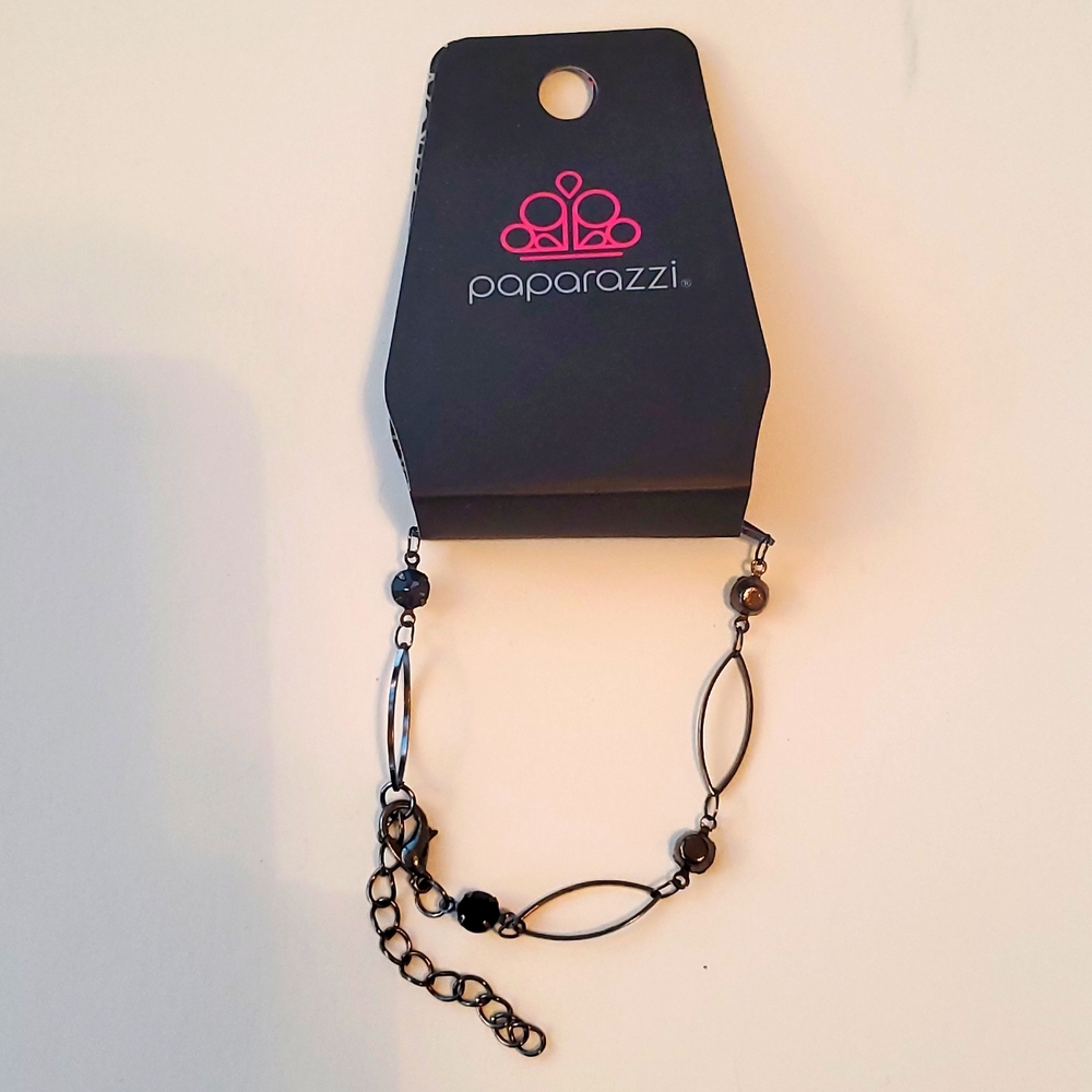 Boutique Paparazzi Black and Black Silver Tone Metal Adjustable Bracelet